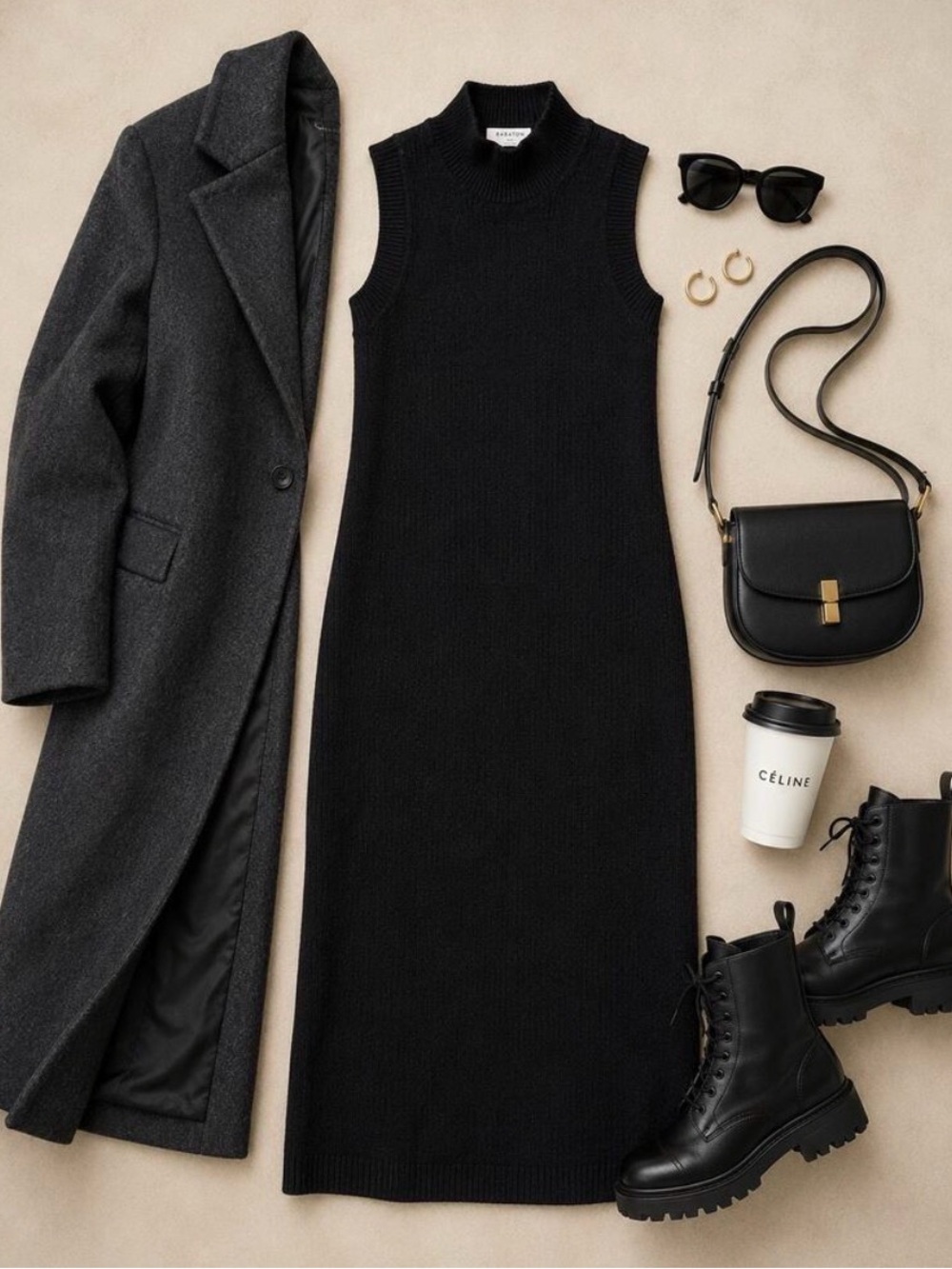 Aritzia Black Mock Turtleneck Knit Maxi Dress